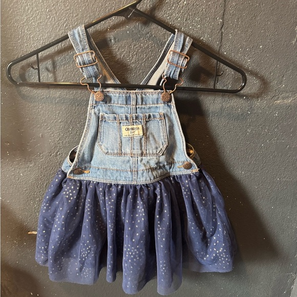 OshKosh B'gosh Blue Denim Tulle Skirt Overalls Size 3T - Picture 1 of 4